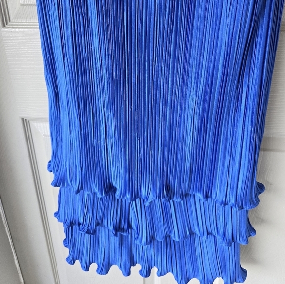 VTG 80s Michael Marcella Beaded Crinckle  Dress 4 Women Blue Y2k USA Layered - Picture 13 of 16